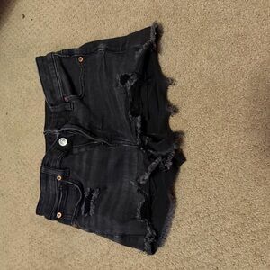 American Eagle Outfitters Black Distressed Frayed Hem Denim Shorts